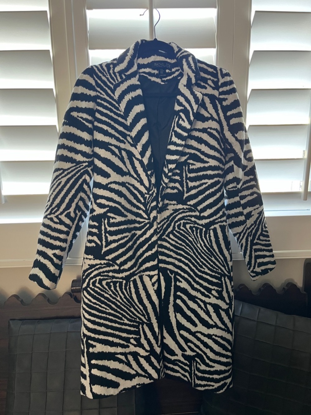 Rachel Zoe Black & White Zebra-Print Long Trench Coat